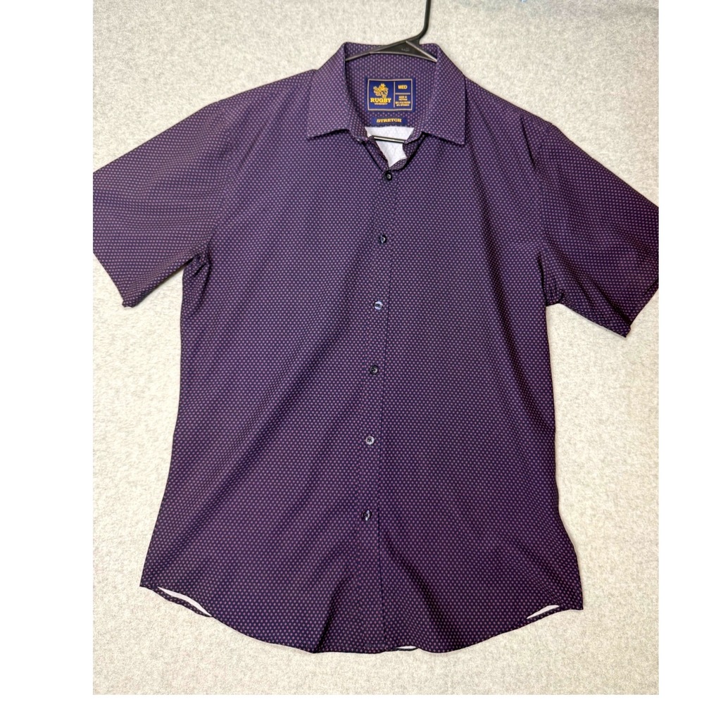 Rugby University Shirt Mens Medium Stretch Short Sleeve Micro Print Purple M